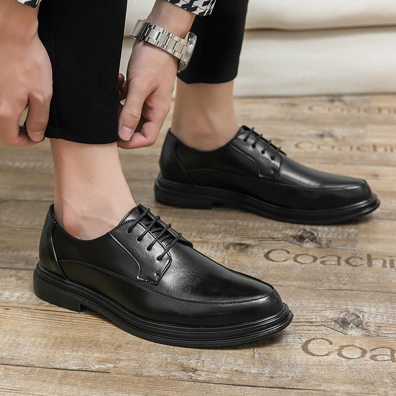 Leather Shoes Men's Autumn and Winter Business Dress Pointed Groom Wedding Hairstylist Casual Soft Leather Men's Shoes Large Size