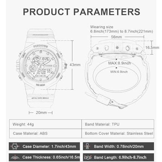 PINDOWS womens wristwatch 50M waterproof specification outdoor digital sports watch multifunctional LED backlight calendar alarm stopwatch.