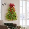 Christmas Tree Door Hanger Handmade Wreath for Front Door Xmas Shaped Teardrop Swag Holiday Decor with Light Hanging Bow And Berries Home Wall Gift