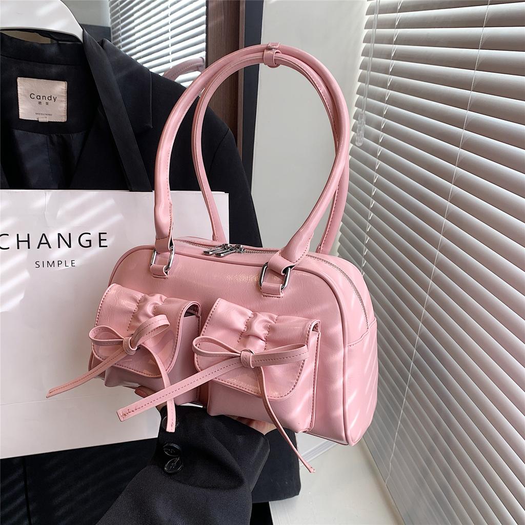 Fashion Underarm Bag Bowknot Armpit Bag Shoulder Bags Handbag Solid Color PU Leather Bag for Travel