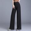 Pantaloni estivi in ​​chiffon a gamba larga Pantaloni casual da donna a vita alta in tinta unita neri Pantaloni lunghi alla moda