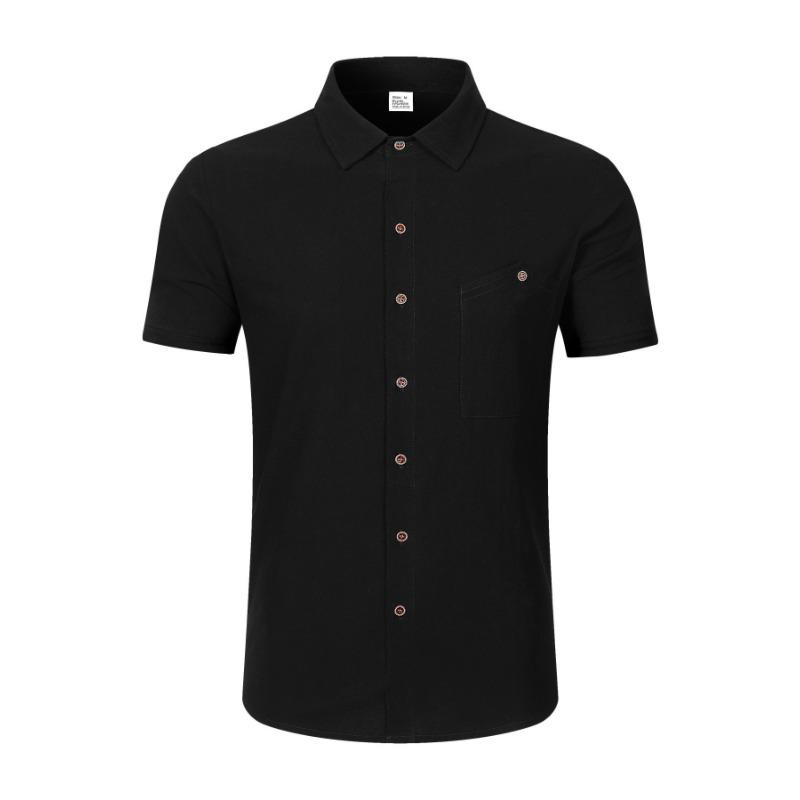 Men Short Sleeve Linen Blend Shirt With Chest Pocket Casual Summer Top