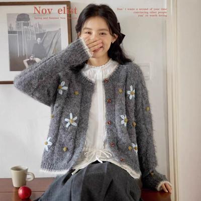 High-end Embroidered Sweater Women's New Autumn and Winter Women's Clothing Top Simple Loose Long-sleeved Knitted Cardigan