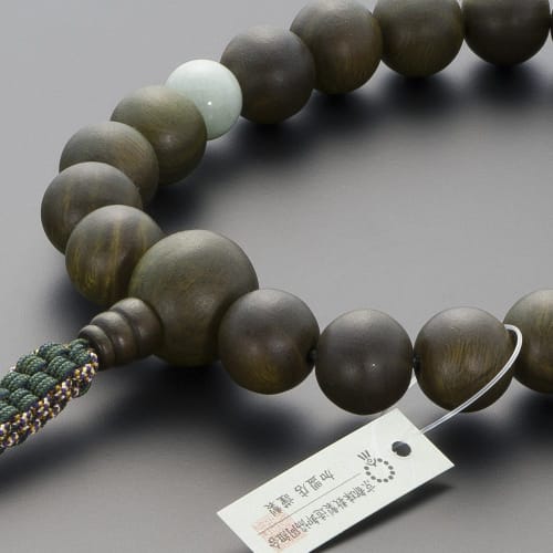 Buddhist Altar Shop Takita Shoten Buddhist Prayer Beads, Jodo Shinshu Formal Prayer Beads [For Men] Green Sandalwood (Tree of Life) with 20 Burmese Ja