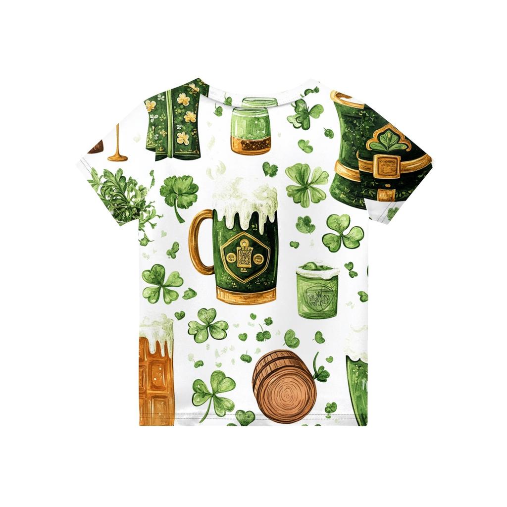 Children's Fashion Casual Short-sleeved St. Patrick Print Crew-neck T-shirt Top