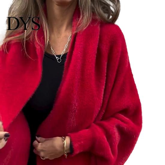 Women Shawl Jacket Winter Fall Thick Fleece Fringe Tassel Hem Long Bat Sleeves Open Stitch Cardigan Knitted Fuzzy Mid Length Coat Outdoor Daily