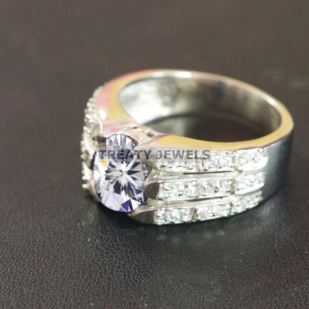 Moissanit Oval geschliffener Edelstein mit 925er Sterling Silber Ring für Herren #B288 JL375681941832