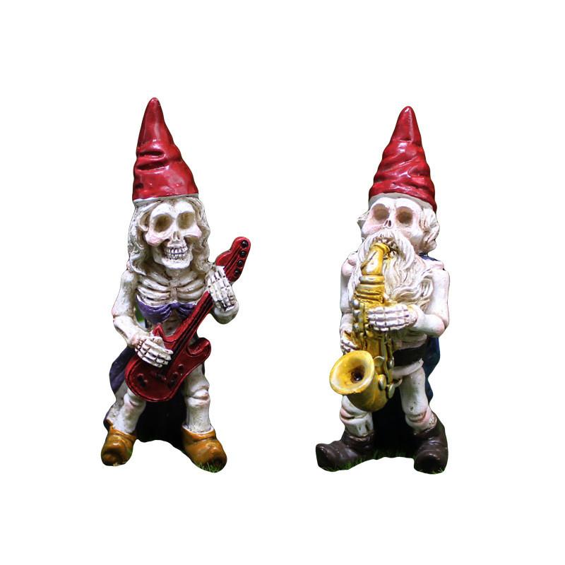 Skeleton Halloween Music Dwarf Resin Statue Handheld Guitar And Saxophone Design