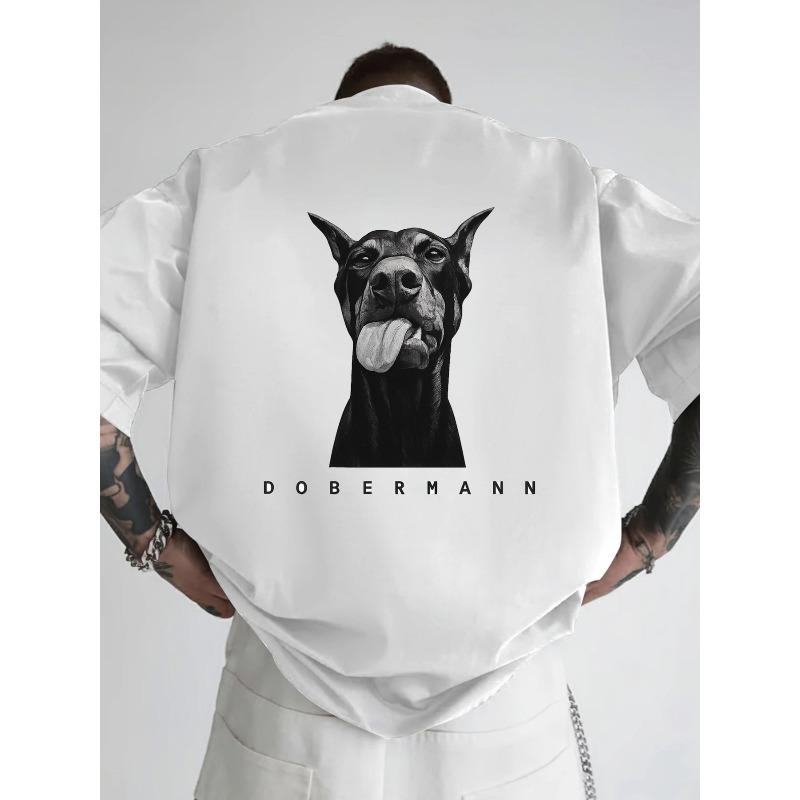 European Size Men's T-Shirt Graphic Back Print Doberman Design Breathable Regular Fit Tee for Dog Lovers Everyday Casual & Formal Outfits