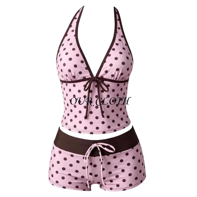 Womens 2 Pieces Set Tankini Swimsuits with Shorts Vintage Beach Swimsuit Swimwear Vacation Outfit Y1AC