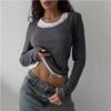 Summer Long Sleeved Patchwork Women T-shirts Spring Casual Base Shirt Elegant Loose Streetwear Fashion Office Ladies Sweet Blouse Off Shoulder Tops