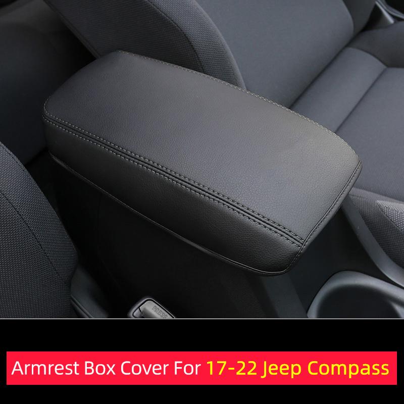 Für 2017-2021 Jeep Compass Innenzubehör 2022 Auto Leder Schutzhülle für Mittelkonsolen-Armlehnenbox