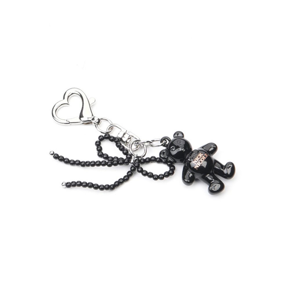 NICK&NICOLE TEDDY BEAR Logo PEARL RIBBON keyring_BLACK