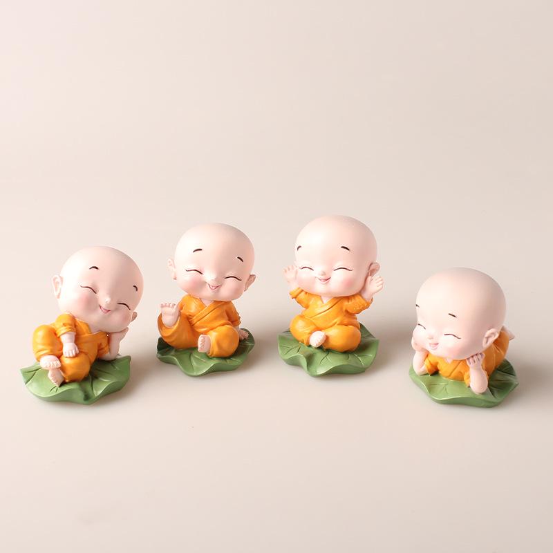 Zen Car Decor: Set of Four Shaking Head Monk Ornaments for Interior Decoration