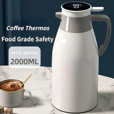 Thermos per caffè da 2 litri, display digitale per uso domestico, rivestimento in vetro, borracce sottovuoto, grande capacità, bollitore termico da cucina