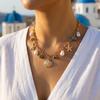 Bohemian Imitation Pearl Beaded Chain Necklace for Women Ocean Series Starfish Shell Conch Pendant Choker Beach Party Jewelry