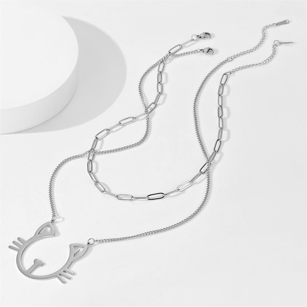 Cazador Stainless Steel Cute Cat Pendant Double Chain Necklaces for Women Animal Kitten Necklaces 2026 Jewelry Birthday Gift
