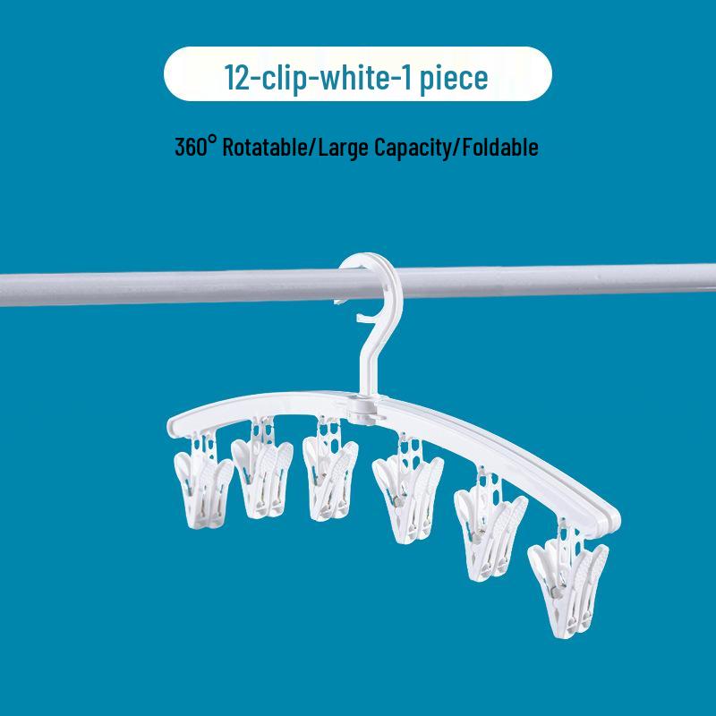 Rotating Multifunctional Clothes Drying Rack with 12 Clips for Socks, Underwear, and Pants