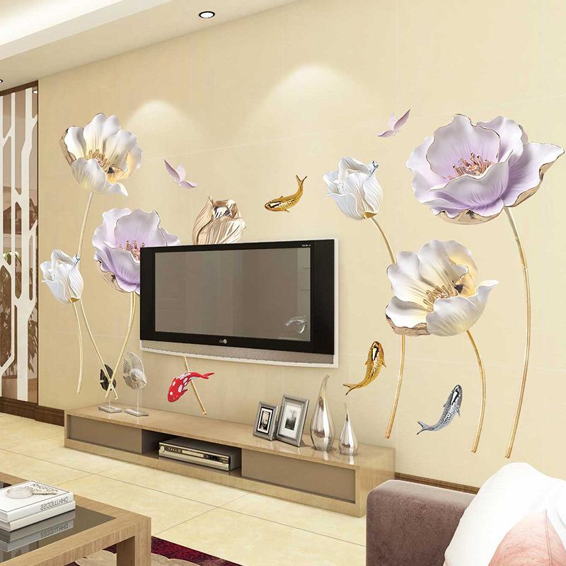 Tulip Wall Sticker 3D Butterfly Flower Stickers Removable Living Room Bedroom Bathroom Wallpaper Home Decor Decoration Posters