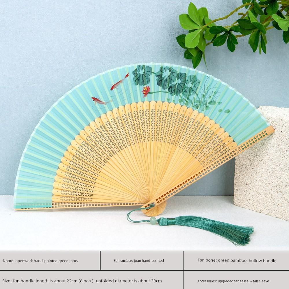 Chinese Style Gifts Ghatpot Silk Portable Portable Fan Dance Fan Performance Fan Summer Ink Painting Folding Fan Chinese Ancient Style Cut Out Men