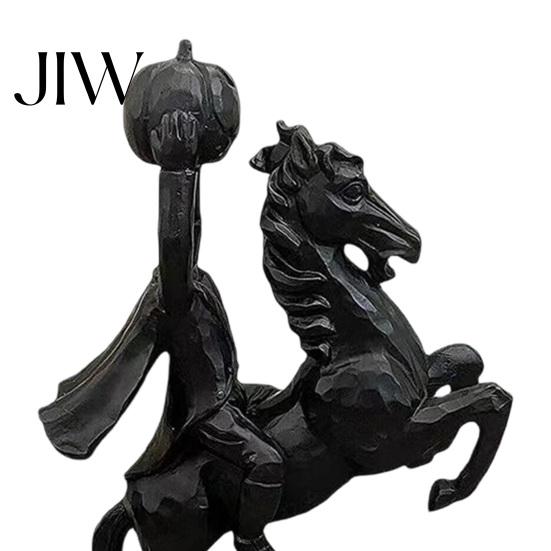 Spooky Holiday Landscaping Headless Horseman Holding Pumpkin Statue, Matte Black Halloween Resin Figurine, Decor Gothic Tabletop for