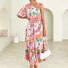 European and American diagonal shoulder long dress printed long pendulum dress slim casual dress