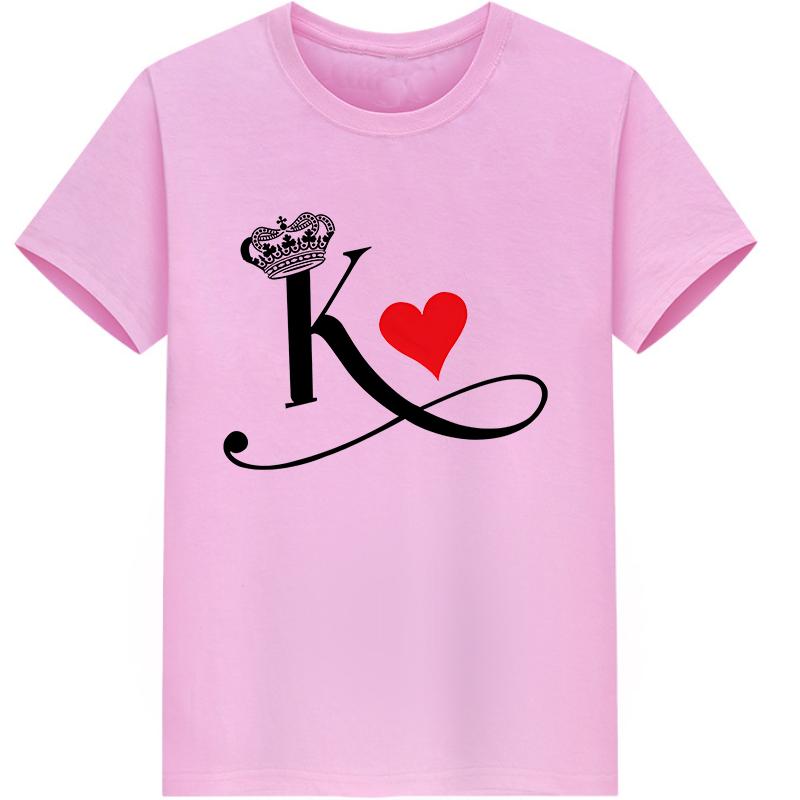 Polyester 100% New KING QUEEN Printed Short-sleeved Casual Couple T-shirt for Couples Women Clothing Graphic Aesthetic Summer