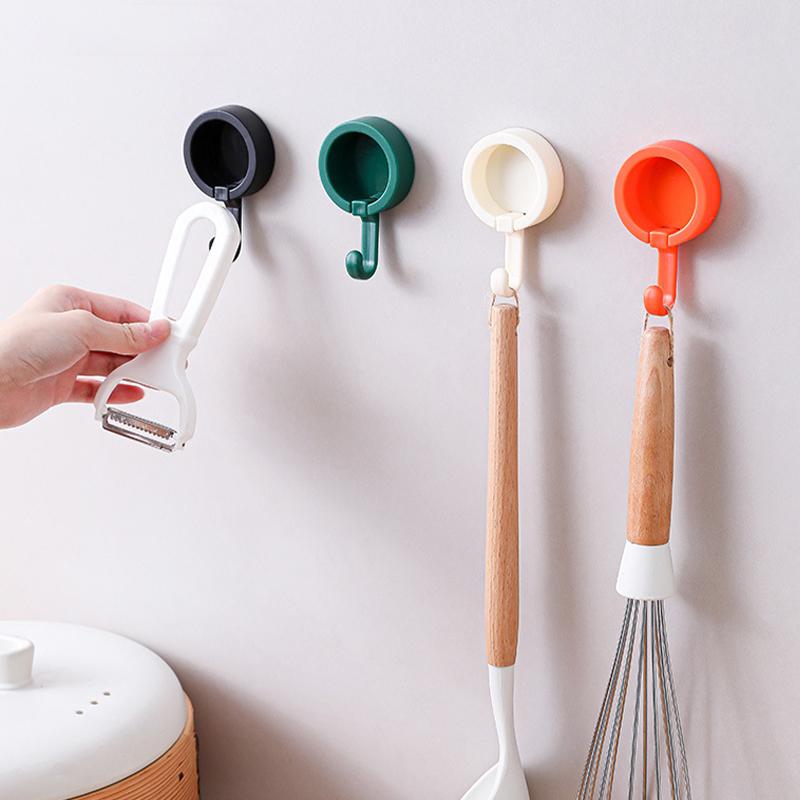 1/4 PCS Rotating Hooks Strong Adhesive Sticking Wall Kitchen Cute Hook Seamless No Punch Sticky Hook Key Holder Bathroom Organizer Rack