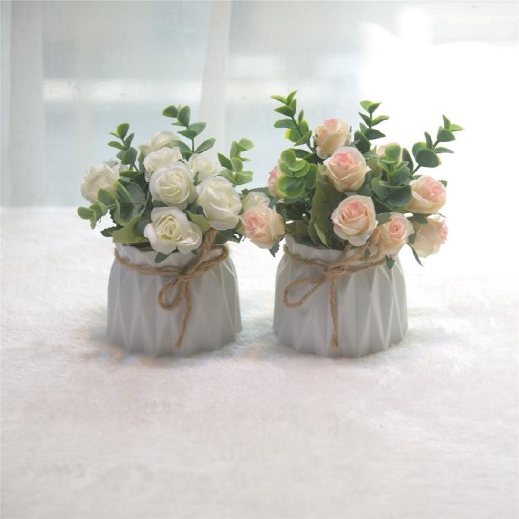 Elegant Artificial Rose Flowers with Small Vase Faux Florals Potted Plant for Indoor Desktop Decoration and Gift Giving