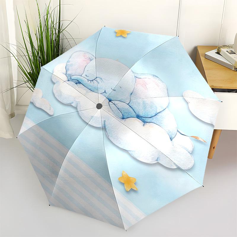 1pc Sleeping Elephant in the Clouds Umbrella with Plastic Handle,Suitable for All Seasons UmbrellaPT452