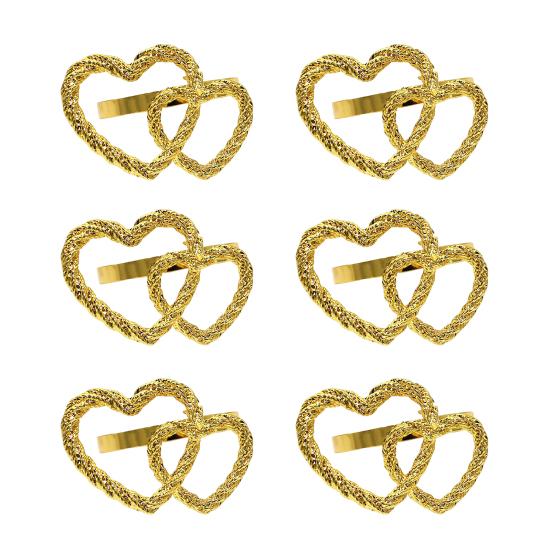 

6 шт. пряжек для салфеток, двойные кольца для салфеток в форме сердца для выпускных вечеринок, скрученная текстура, многоразовые золотые декоративные держатели для салфеток золотистый