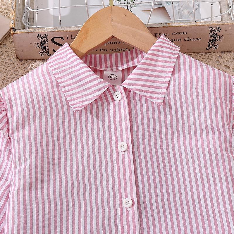 Mädchenkleid Kinderbekleidung Herbst Neu Lässig Lang Gestreift Langarm Taillenbetontes Hemdkleid