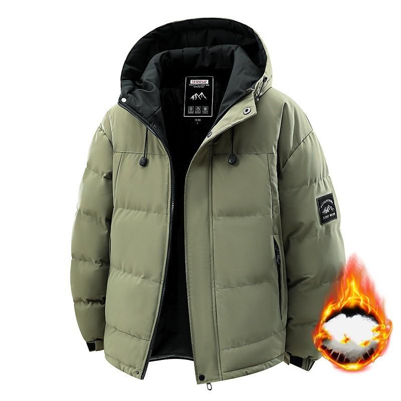 Men's Winter Fleece-Lined Warm Jacket with A Thickened Hooded Design