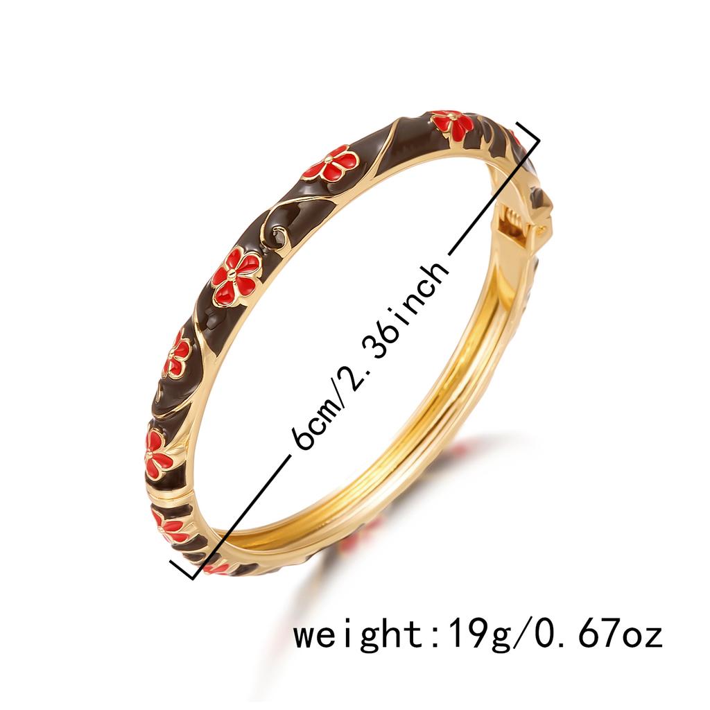 Romantic Enamel Flower Bracelet for Women Gold Color Vintage Dripping Oil Red Floral Hand Cuff Bangle Lady Party Travel Jewelry