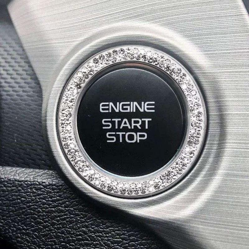 1pc Rhinestone Decor Glass Car One-button Start Decoration Ring