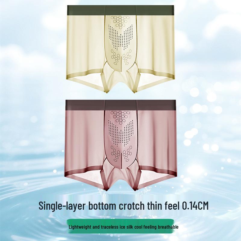 Herren Nahtlose Leichte Boxershorts aus Eisseide - Atmungsaktiv, Antibakteriell, Sommerunterwäsche für Teenager