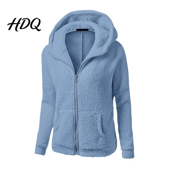 Casual Warm Jacket Women Full Zip Fleece Hoodie Solid Color Hooded for Coat with Pockets Fall Winter Loose Fit Daily Wear