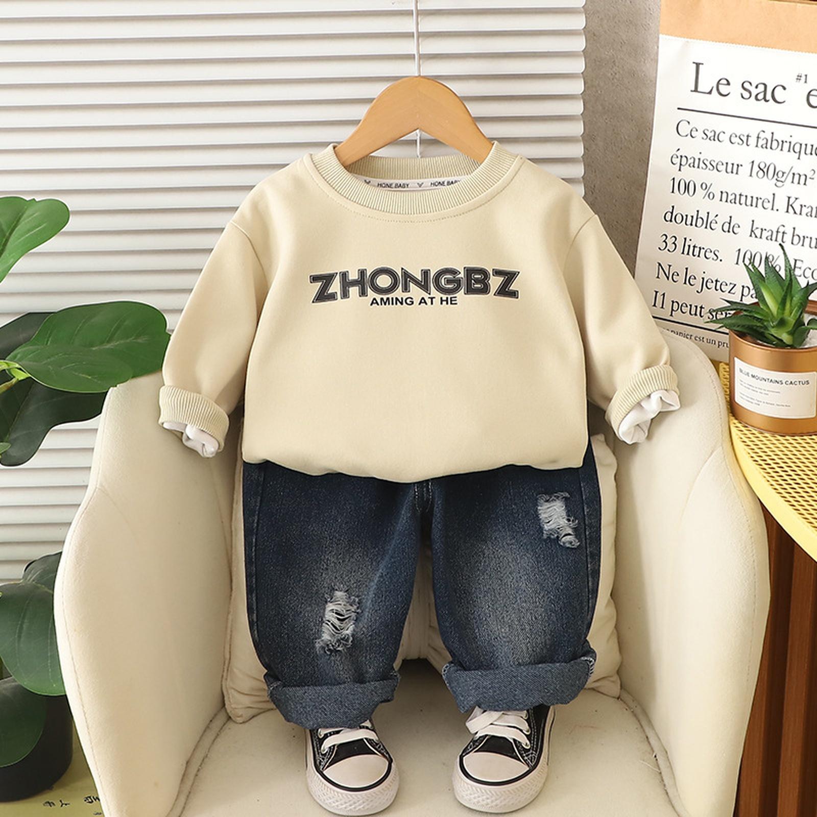 

Kids Casual Long-Sleeve Set, Comfortable Daily Wear Outfits 80 бежевий