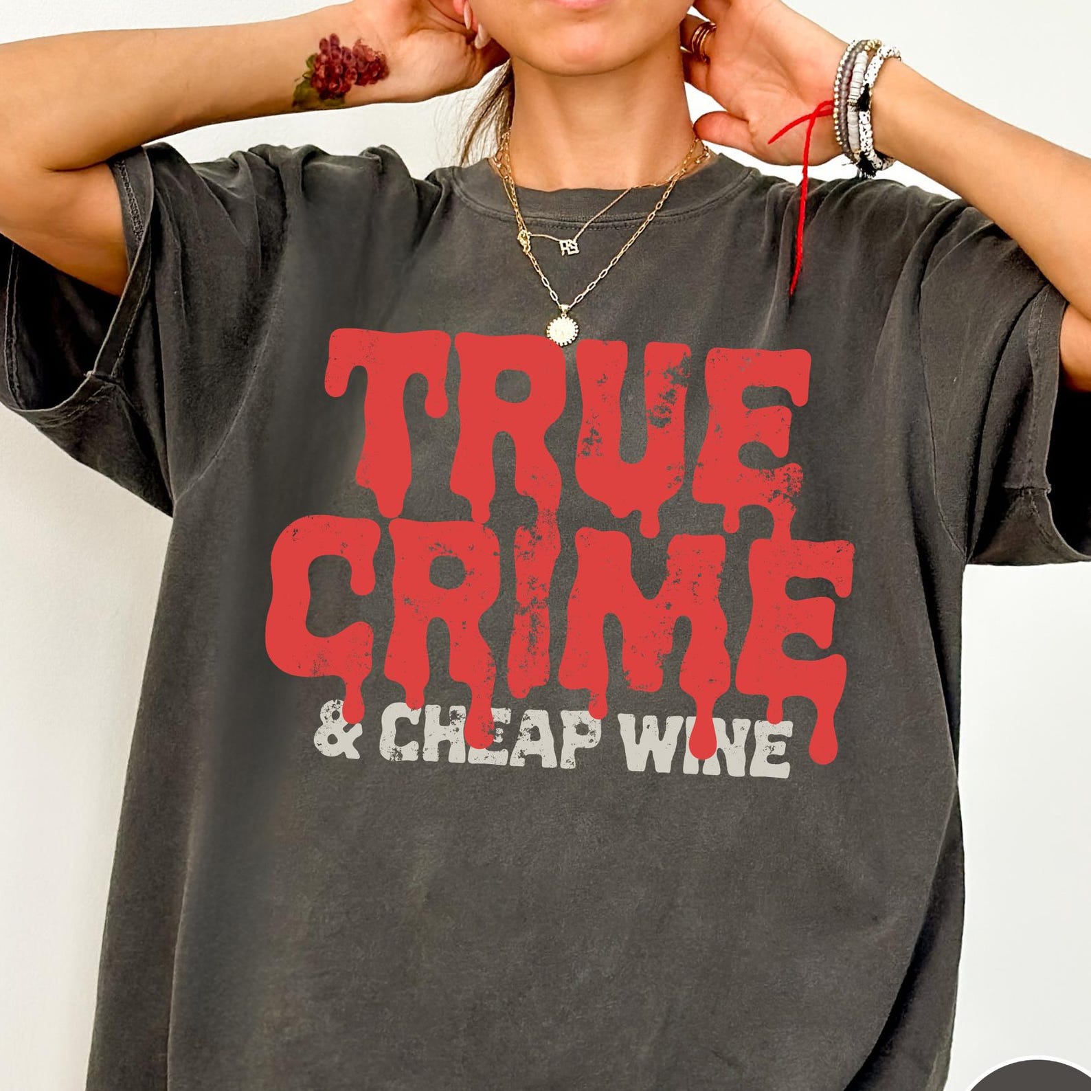 Vintage True Crime Comfort Colors® T-Shirt, Distressed True Crime and Cheap Wine Shirt, Oversized Grunge Tee, Trendy Indie Boho Graphic Tee 3XL