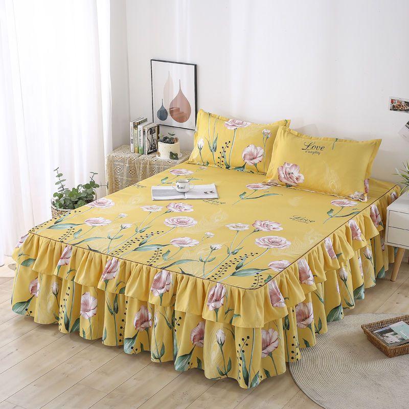 3 stücke Haut-freundliche Schleifen Bett Rock Schlafzimmer Student Wohnheim Kissenbezug Quilt Abdeckung Bettdecke Bettwäsche