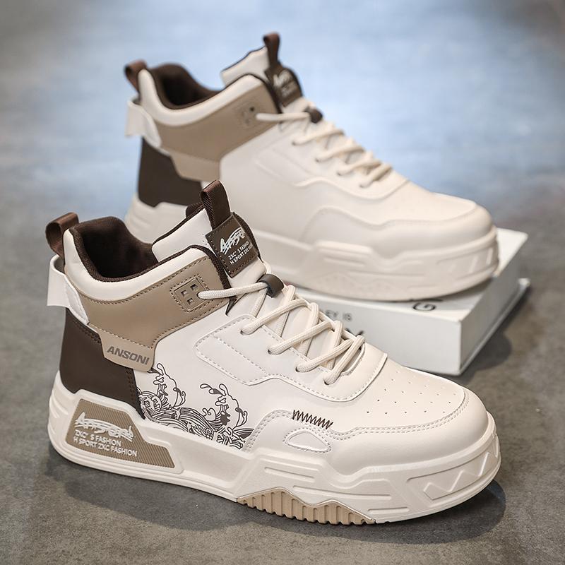 Men's Joker High-top Casual Shoes Four Seasons Soft-sole Outdoor Walking Shoes Youth Sports Borard Shoes Thick-sole Flat Shoes