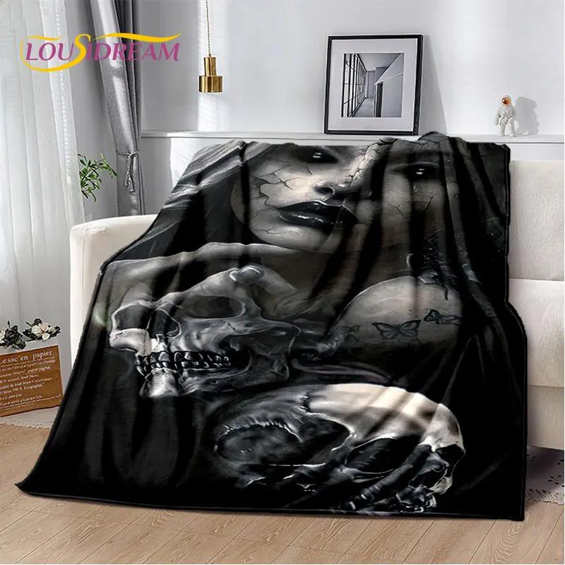 D Gothic Horror Ghost Skull Soft Plush Blanket Flannel Throw for Living Room Bedroom Bed Sofa Picnic Cover Kids