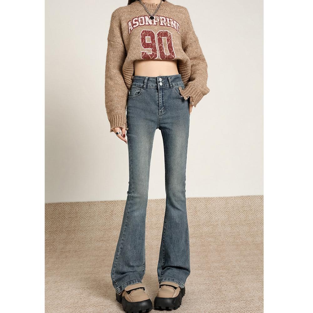 

American versatile elastic flared jeans women s 2025 new autumn and winter thin drape micro-flared jeans XL