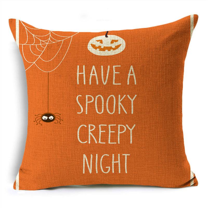 Trick Or Treat Yellow Halloween Cartoon Skull Pumpkin Linen Throw Pillowcase Decorative Cushion Cover For Sofa Living Room Party