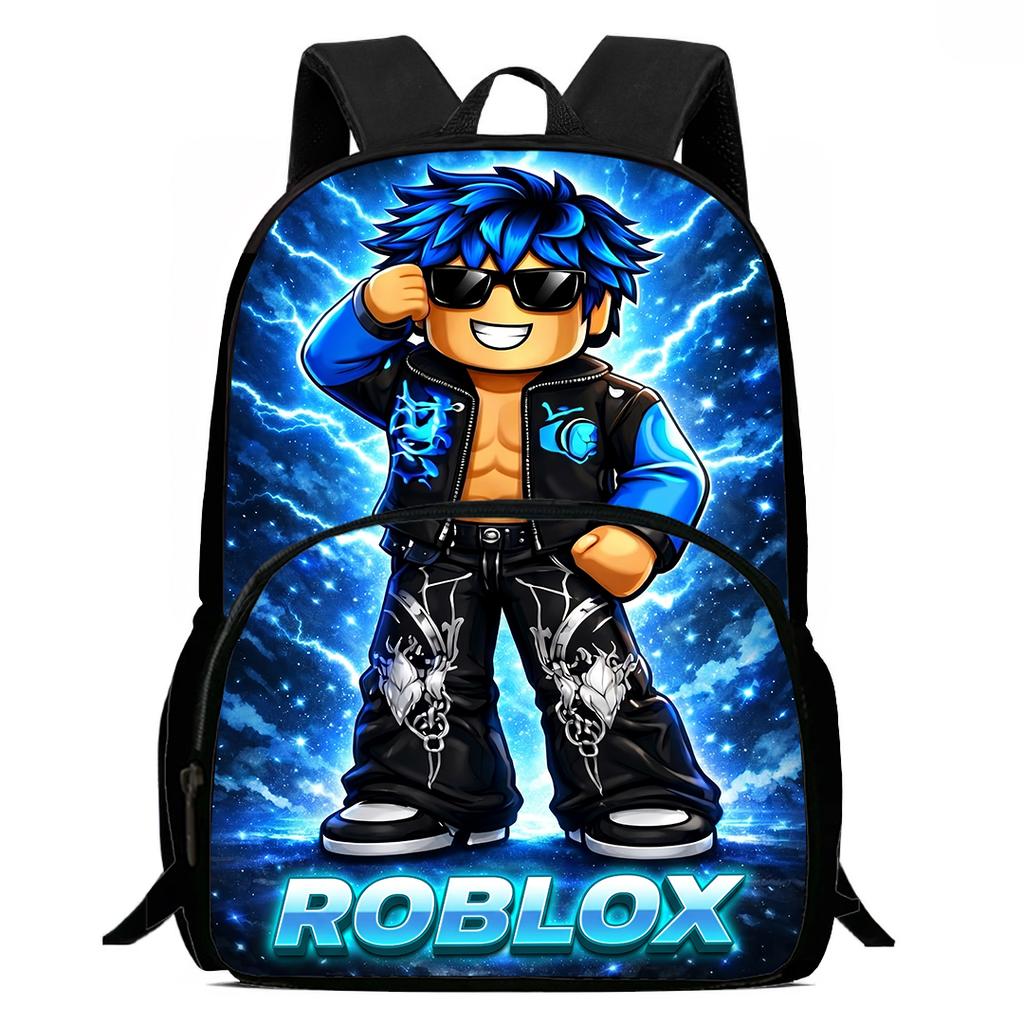 15-Inch Roblox Cartoon Backpack, Large Capacity Back Support Backpack with Front Pocket, Suitable for Unisex Children Aged 5-8