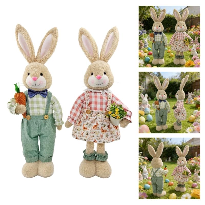 Soft Fabric Easter Rabbit Doll Toy Height Adjustable Hare Figure Ornament For Kids Room Garden Yarn Festival Decoration