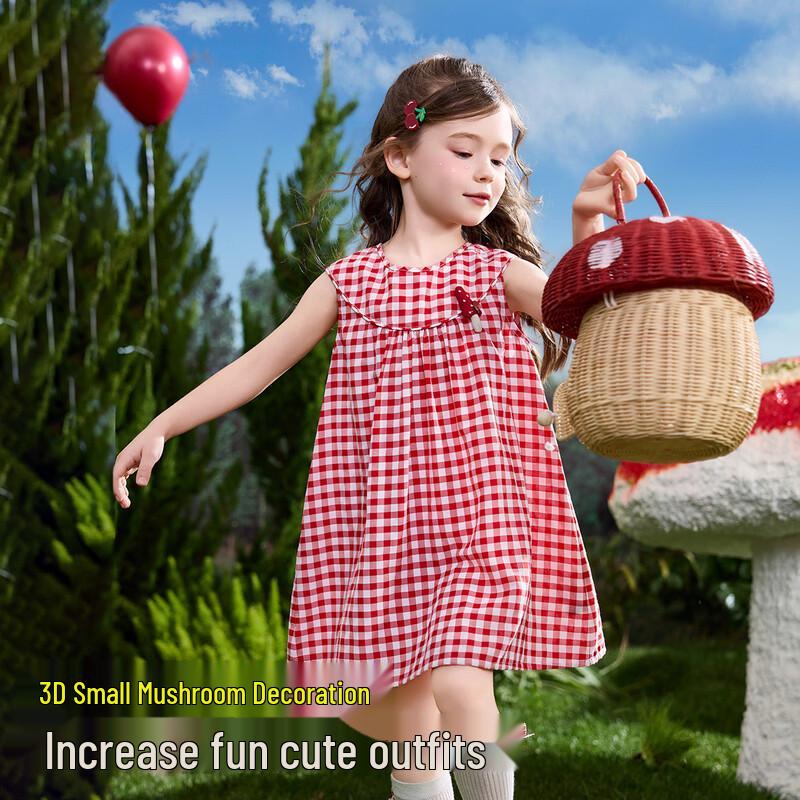 ASK JUNIOR Girls' Plaid Color-Block French Sleeveless Princess Dress