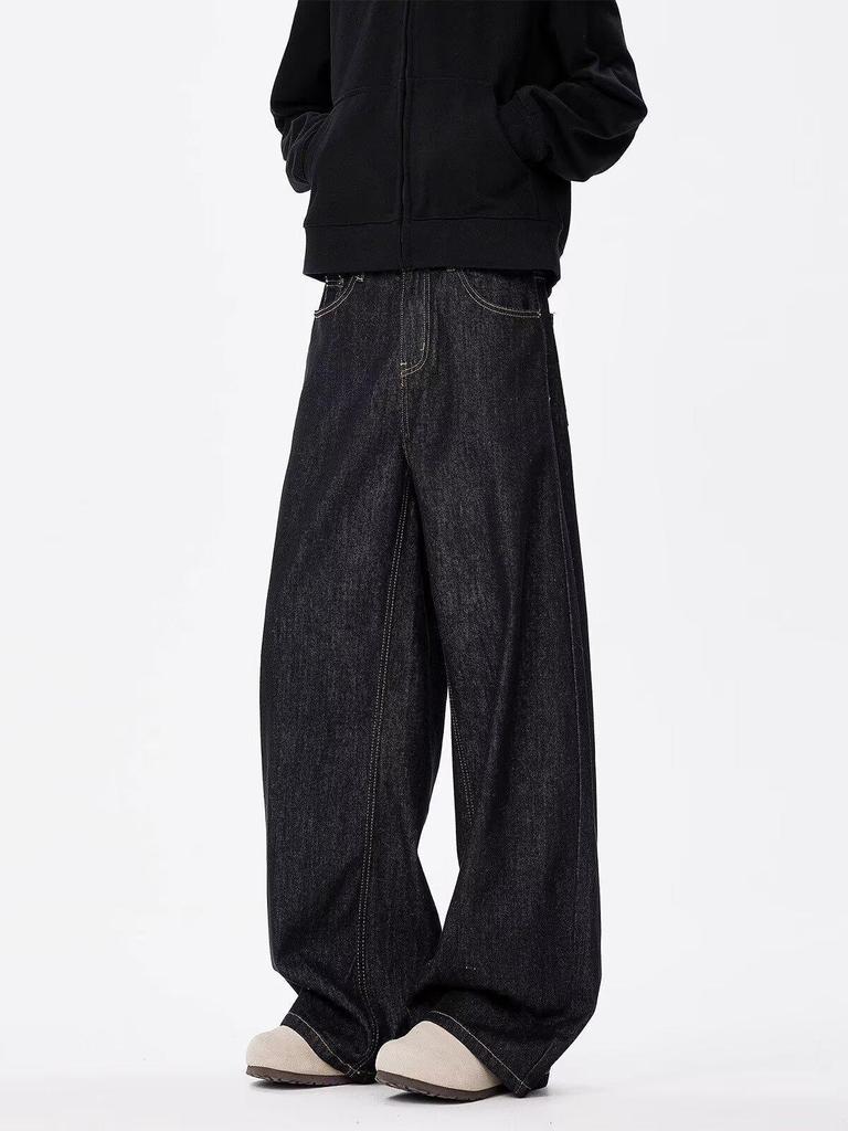 Men's American Retro Wide-Leg Jeans - Trendy, Loose-Fit, Straight Casual Trousers