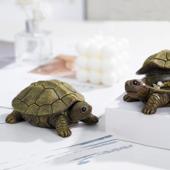 Caja de Almacenamiento de Joyas de Tortuga de Simulación con Tapa Resina Tortuga Organizador de Baratijas Llaves Contenedor Estatua de Animal Figurita Adorno Decoración de Escritorio
