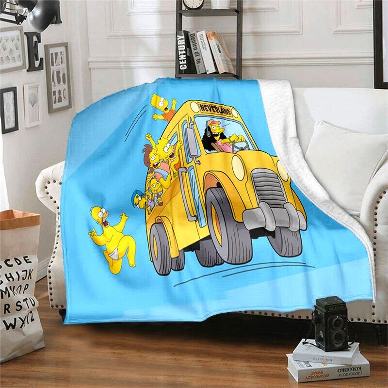 S-Simpson Měkký plyšový rozkládací pohovka Hodící Cartoon Moderní flanelové přikrývka Potah Tištěná přikrývka Dárek Piknikové deky